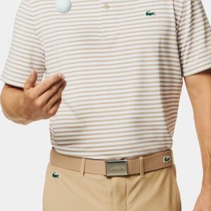 Lacoste White and Tan Polo Shirt with Classic Stripes